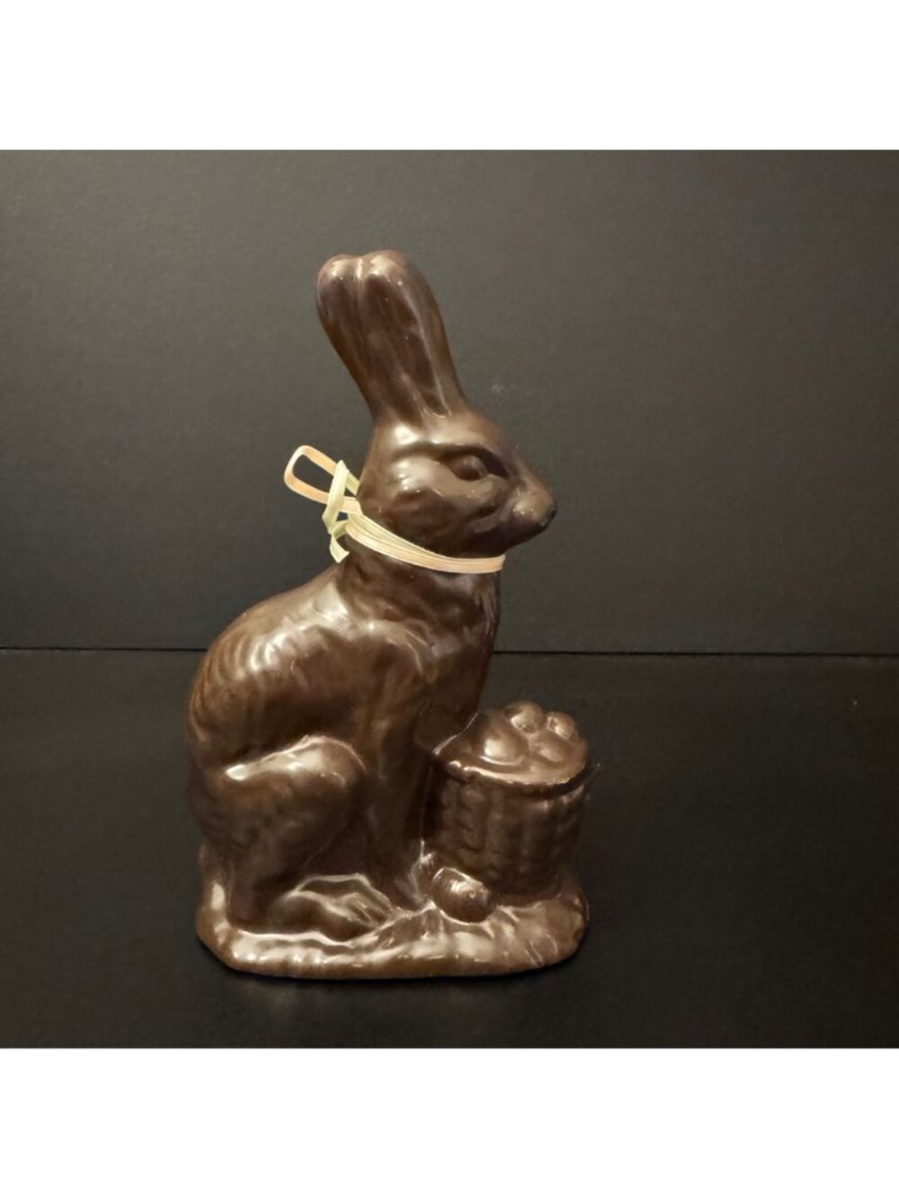 Vintage Chocolate-Look Ceramic Bunny Figurine With Bow & Easter Basket 7" Tall - Picture 3 of 10